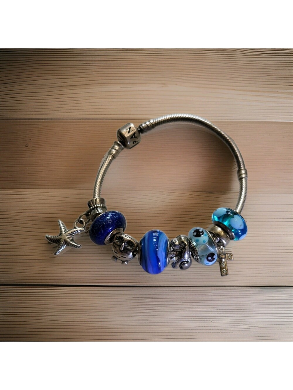 Gorgeous Pandora ALE 925 Sterling Charms Bracelet Owl Dog Starfish + 38.3g 6.25"